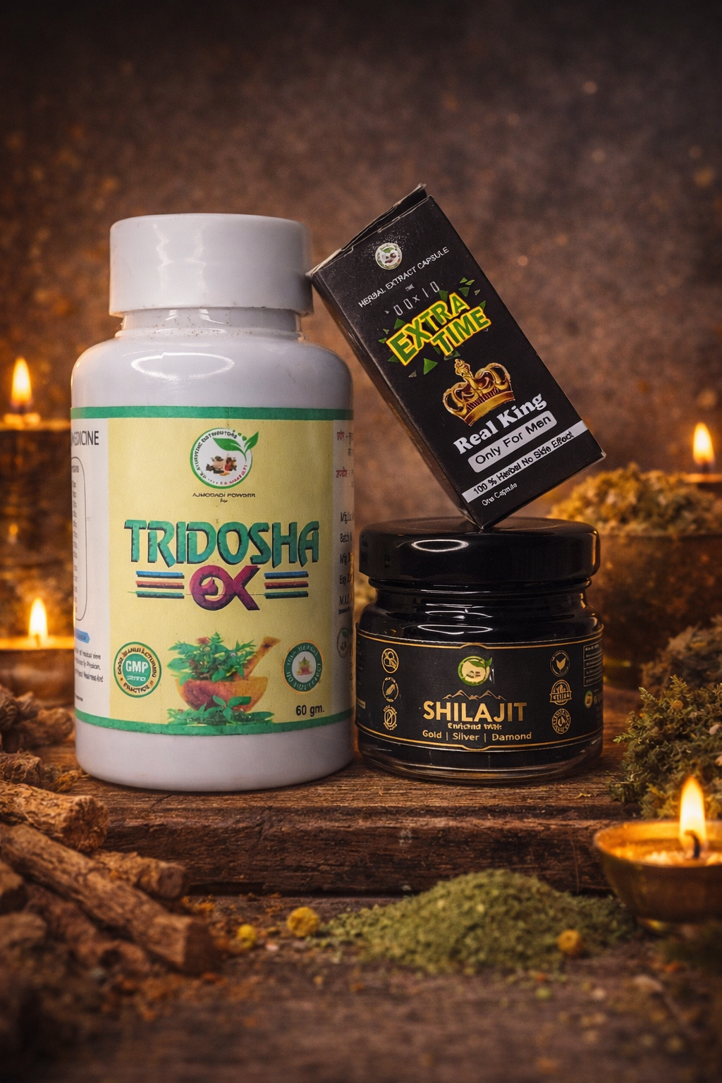 Power Wellness Combo – Tridosha OK, Pure Shilajit & Extra Time Capsule