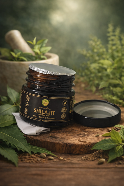 Pure Shilajit Resin – Enriched with Gold, Silver & Diamond